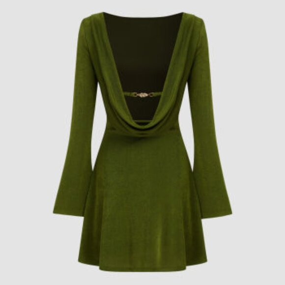 Cider Boat Neck Solid Backless Mini Dress - Picture 1 of 4